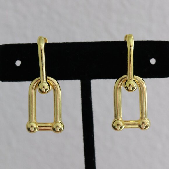 Jewelry - S925 U Shaped Hoop Drop Hardware Style Dangling Earrings Sterling Silver